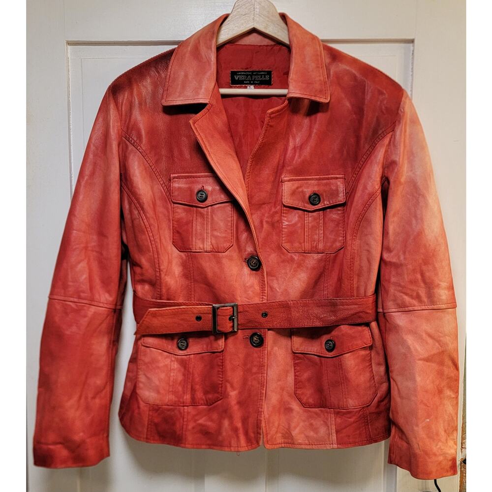 Vintage Vera Pelle Italian Red Leather Moto Jacket - Women's 52